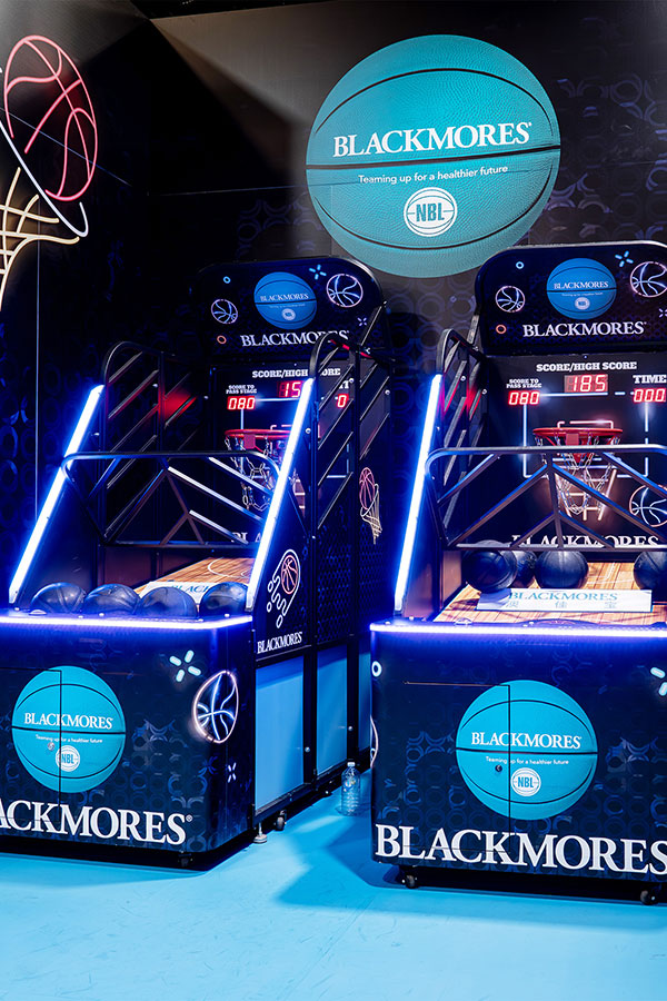 Blackmores branded basketball arcade machines at an event activation
