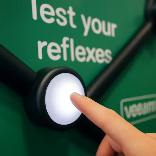 Close-up view of Batak reaction wall showing illuminated touch button detail