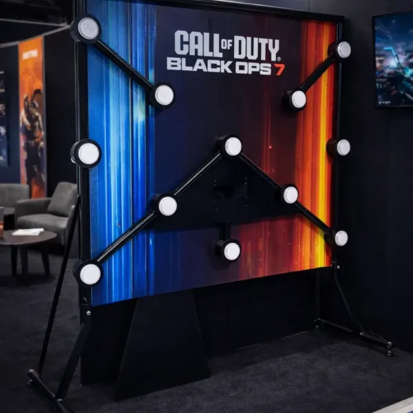 Call of Duty branded Batak reaction wall with illuminated touch targets at event stand