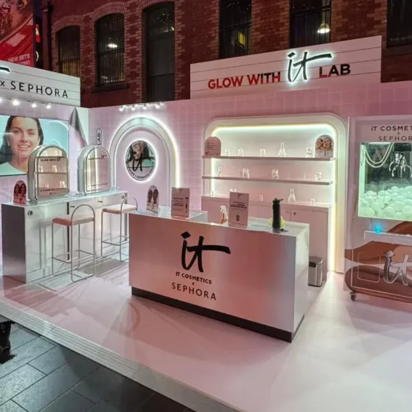 Claw machine fully branded for IT Cosmetics and Sephora at a promotional pop up