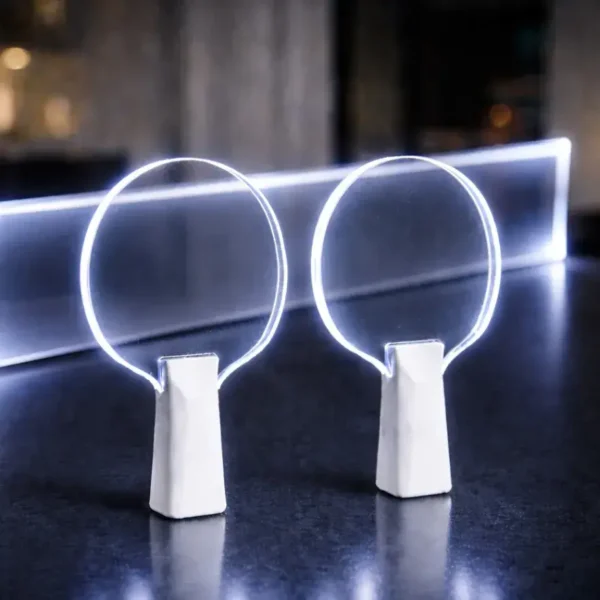 LED paddles and acrylic net on designer table tennis table