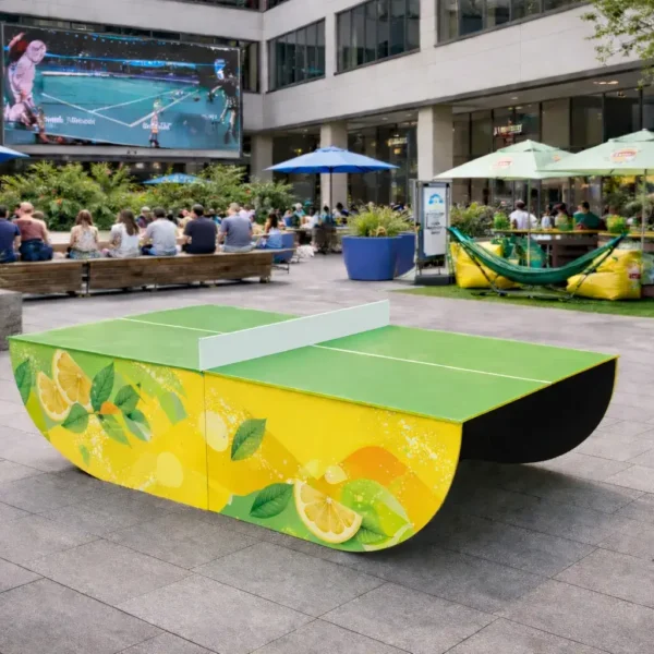 Custom lemon lime branded designer table tennis table in plaza