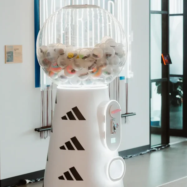 Giant gumball machine activation set up in the Adidas head office lobby