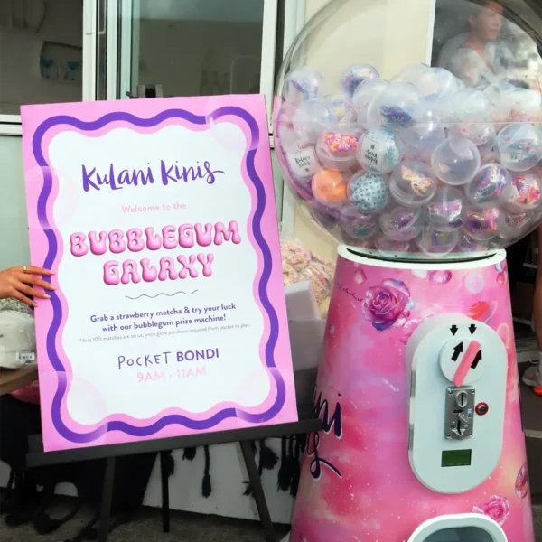 Giant gumball machine branded for the Kulani Kinis Bubblegum Galaxy event