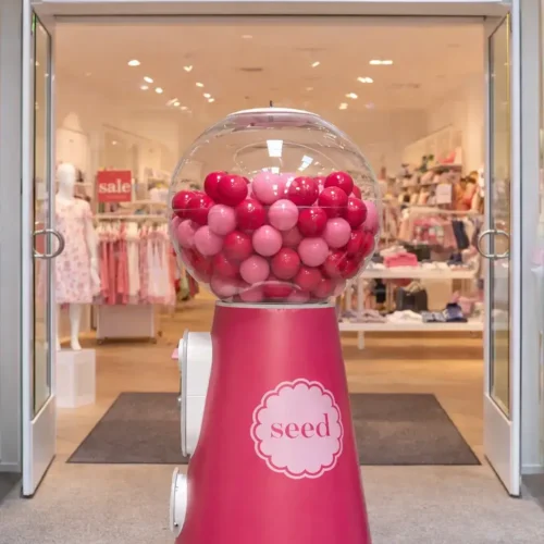 Giant gumball machine installed outside a Seed Heritage retail store