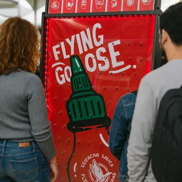 Prize Drop Plinko machine branded for Flying Goose Sriracha activation