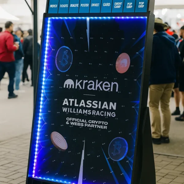 Prize Drop Plinko machine branded for Kraken and Atlassian Williams Racing partnership