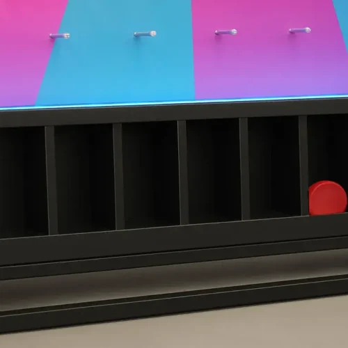 Close up of the prize collection tray on a Prize Drop Plinko machine