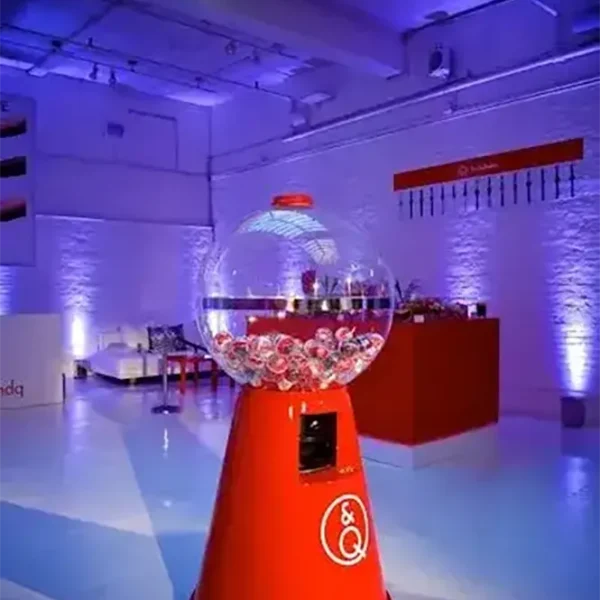 Giant gumball machine set up at a corporate brand event