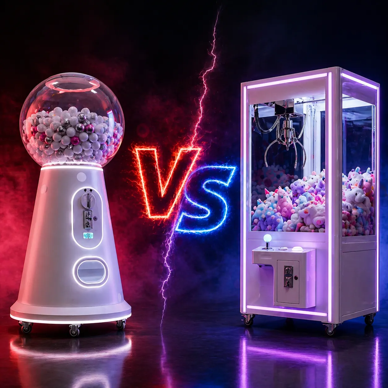 Gumball machine and claw machine side by side at an event