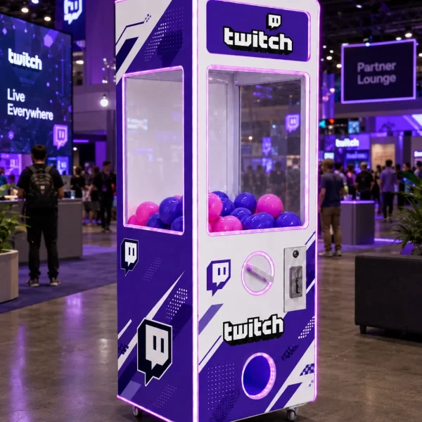 Twitch branded capsule vending machine at an exhibition